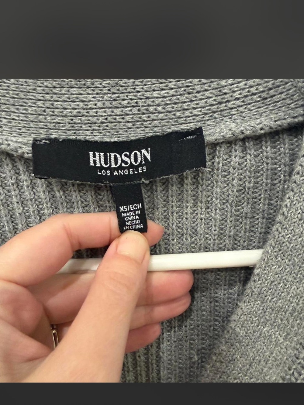 Hudson Jeans Light Gray Ribbed V-Neck Button Cardigan - Picture 3 of 4